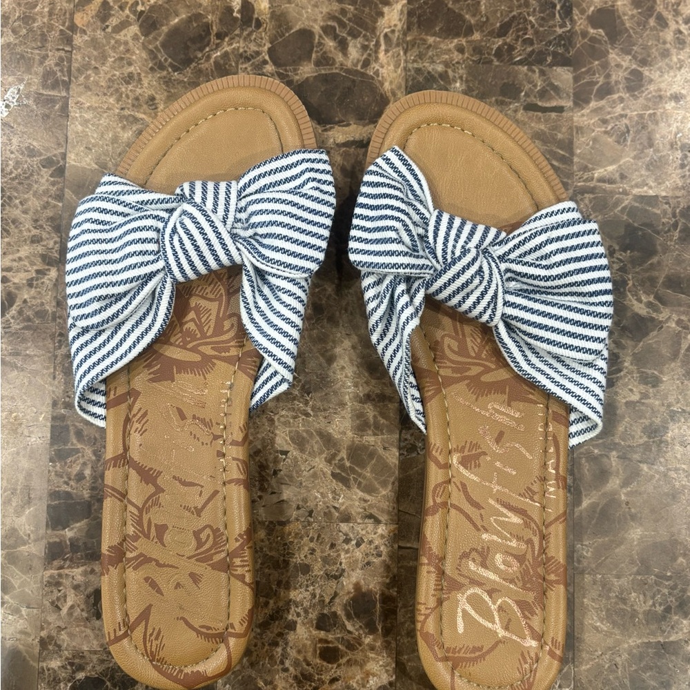 Blowfish Striped Bow Slide Sandals